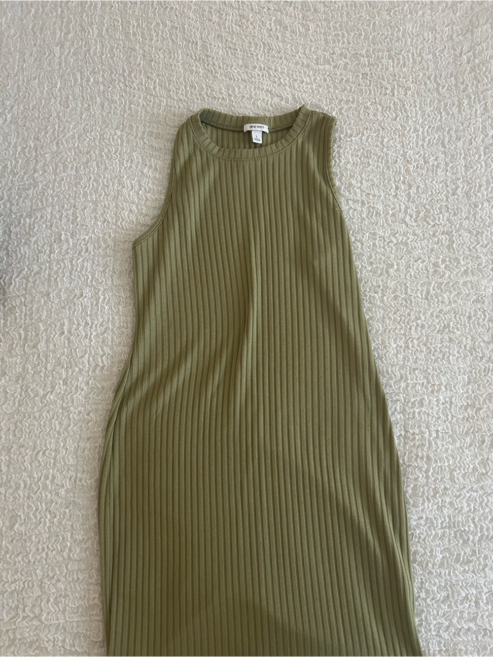 Nine West Olive Green Ribbed Sleeveless Midi Dress